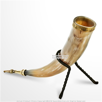 Natural Style Viking Drinking Horn Medieval Renaissance Cup with Iron Stand
