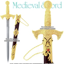 Knights Templar Crusader Ornate Golden Dagger With Scabbard