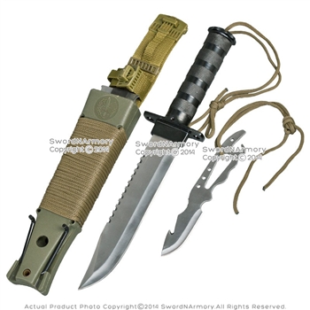 14" Fixed Blade Military Serrated Complete Survival Knife W/ Kit & Sheath