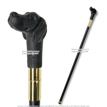 36.5" Black Hound Dog Handle Gold Accented Gentlemen's Walking Cane Stick