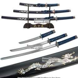 4 Pcs Dragon Slayer Samurai Katana Sword Set Blue
