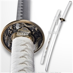 Classic Japanese Style Samurai Katana Sword with Dragon Painted White Scabbard