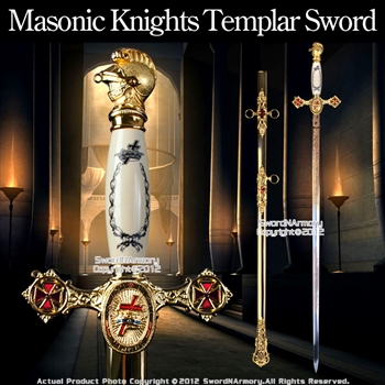 Masonic Knights Templar Ceremonial Sword Gold Fittings Red Cross Guard 29" Blade