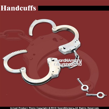 Black Steel Chain Double Lock Handcuffs With Spare Key
