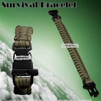 8" Army Green Parachute Cord Survival Bracelet Strip emergency whistleWhistle