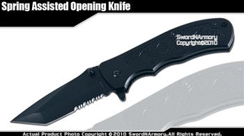 Spring Assisted Opening Black Tanto Point Folder Knife