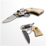 7.5" Billy The Kid Memorial Revolver Shape Lockback Folding Knife w/ Gift Box