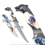 American Flag Fantasy Wolf Knife