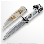 13.5" Fantasy White Stallion Horse Dagger Bowie Gift Knife with Sheath Souvenir