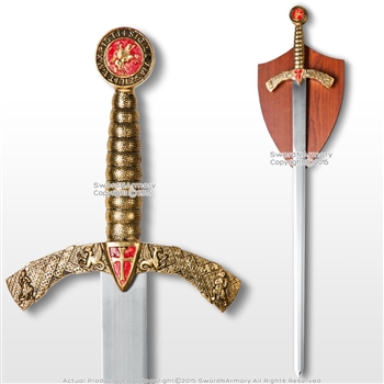 40" Medieval Crusader Arming Sword with Red Cross Unsharpened Blade with Plaque