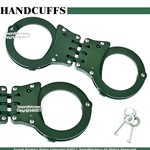 Green Steel Triple Hinged Double Lock Handcuffs W/ Key