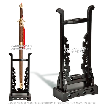 Medium Size Upright Deluxe Chinese Sword Stand Classic Wooden Display
