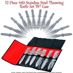 12 Pcs 9" 440 Stainless Steel Throwing Knife Set With Case