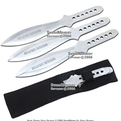 3 Pcs 9" Silver Wing Throwing Knife Set With Nylon Sheath