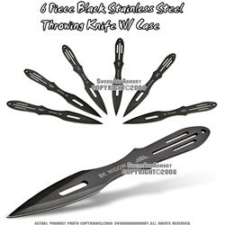6 Pcs 9" Black Stainless Steel Throwing Knife With Case