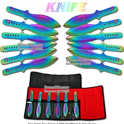 Multicolored 12 Piece Steel Throwing Knife Set With Case
