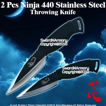 2 Pcs Ninja 440 Stainless Steel Throwing Knife W Sheath