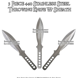 3 Pcs 6.75" Steel Throwing Knives WIth Sheath