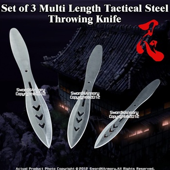 Set of 3 Multi Lengths Stainless Steel Throwing Knife Throwers with Nylon Pouch