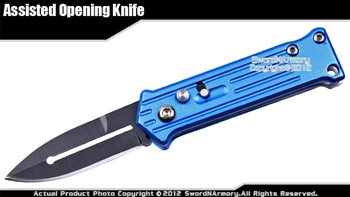 Blue Auto Action Pocket Knife with Safety Lock