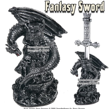 Fantasy Gothic Dragon Haunted Tower w/ King Sword Dagger