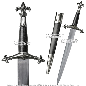 14" Medieval Black Historical Dagger Short Sword with French Fleur-de-lis Pommel