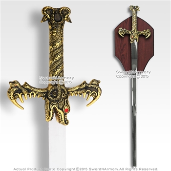 Hand And A Half Fantasy Dragon King Medieval Sword with Display Plaque