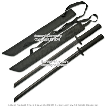19" Dual Full Tang Blade Black Ninja Swords Machete with Back Carrying Sheath