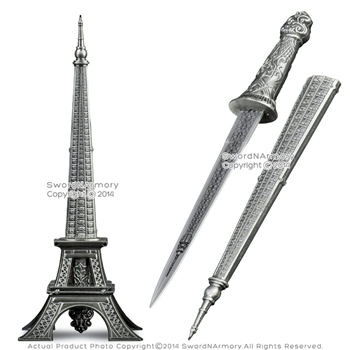 15" Paris Eiffel Tower Letter Opener Fantasy Dagger Gift Knife w/ Display Stand