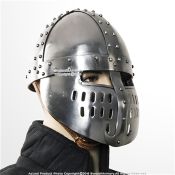 Functional Norman Faceplate Spangenhelm 16G Steel Viking Helmet SCA WMA LARP