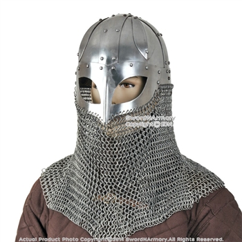 Battle Ready Viking Spectacle Helmet With Chainmail Aventail 16G Steel SCA LARP
