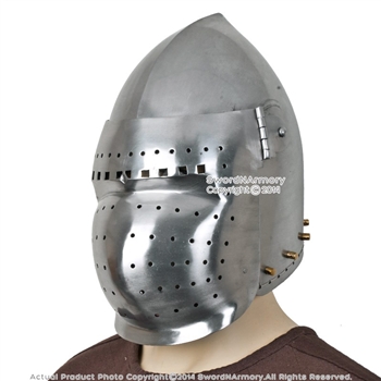 Battle Ready Functional Medieval Bascinet Helmet with Visor 14th Century 16G Steel SCA
