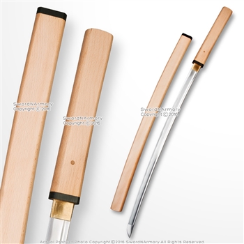 1045 Steel Shirasaya Samurai Katana Sword with Dragon Engraved Natural Wood Saya