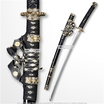Musha 1045 Through Hardened Steel Tachi Katana Leather Handle Samurai Sword BK