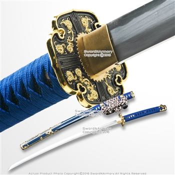 Musha Blue Japanese Style Tachi Ceremonial Katana Samurai Sword Sharp Blade
