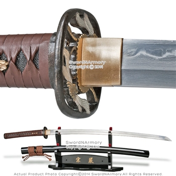 Forged Folded DH Steel Handmade Katana Samurai Sword Leather Wrap Dragonfly Tsuba