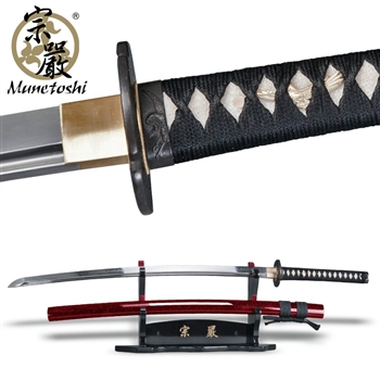 Munetoshi 2nd Gen Mokko Handmade Katana Samurai Sword T10 Blade Crane Tsuba Red