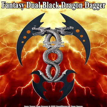 Fantasy Dual Black Dragon Dagger  w/ Wall Mount Plaque