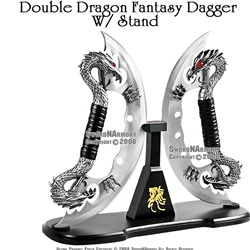 Highly Detailed Dual Fantasy Dragon Dagger Sword With Stand