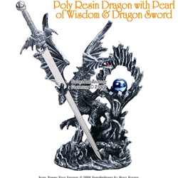 Fantasy Dragon Sword Stand With Pearl of Wisdom & Dagger