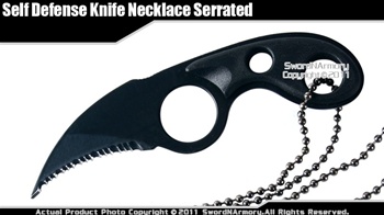 Self Defense Tiger Claw Fixed Blade Knife Serrated with Tactical Sheath Necklace