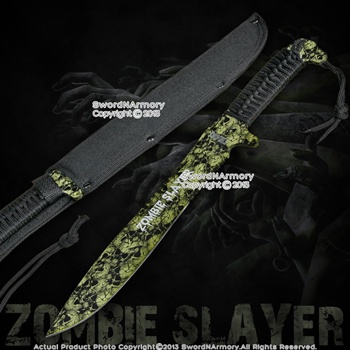 16" Full Tang Green Zombie Slayer Machete Killer Sword w/ Skull Printed on Blade