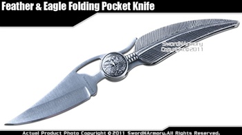 Indian Feather & Eagle Folding Pocket Knife Liner Lock