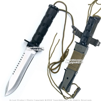 Fixed Blade Military Serrated Complete Survival Knife W/ Kit & Sheath Reflector