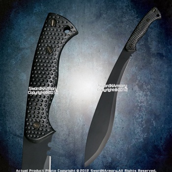 Black Fixed Blade Khukri Knife Sword Survival Jungle Machete w/ Anti Slip Handle