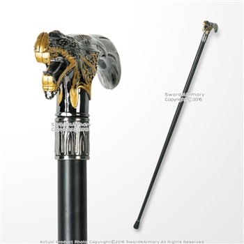 36" Golden Dragon T Head Cane Black Metal Shaft Gentleman Walking Stick