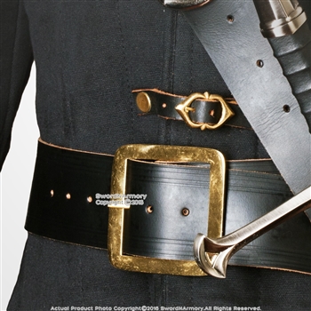 59" Genuine Leather Pirate Waist Belt Brass Buckle Renaissance Cosplay LARP