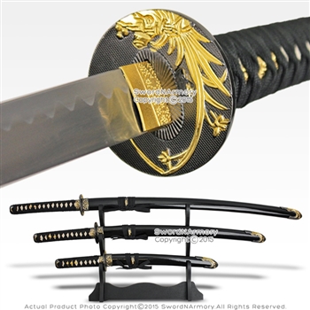 Japanese Orchid Bushido Last Samurai Sword Set Katana Wakizashi Tanto w/ Stand