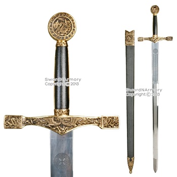 45" Gold Color Excalibur Medieval Crusader Sword with Scabbard Reenactment