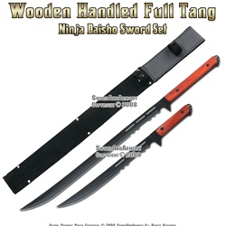 2 Pcs Wooden Handled Full Tang Ninja Daisho Sword Set